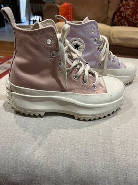 Converse High-Top Platform Sneakers in Pink and Lavender
